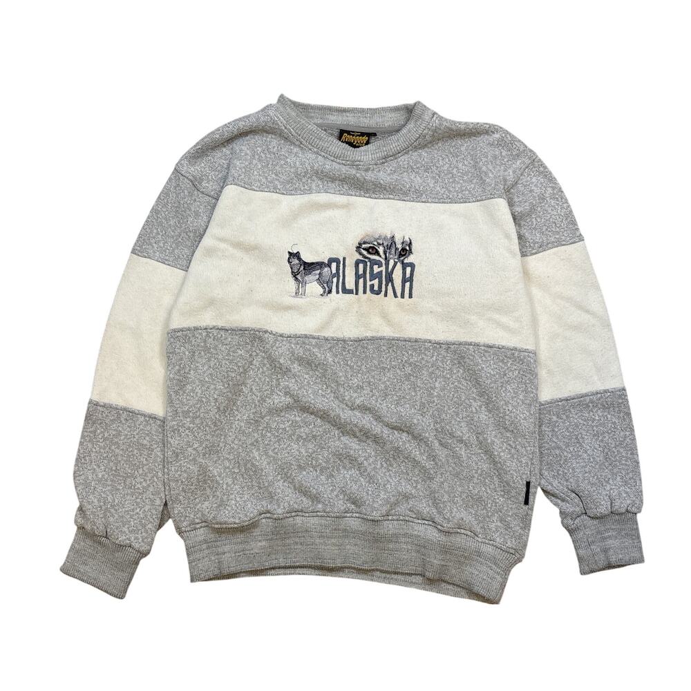 Vintage Alaska wolf embroidered color block grey white sweatshirt Renegade Club